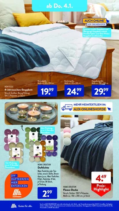 4-Jahreszeiten-Steppbett (Normalgröße)